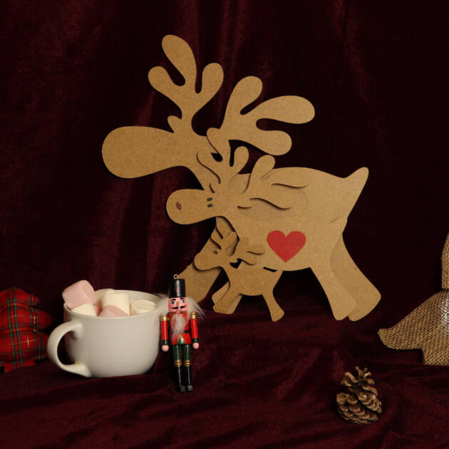 Caribous en bois à décorer Famille Éclair, 3 tailles pour une décoration de Noël
