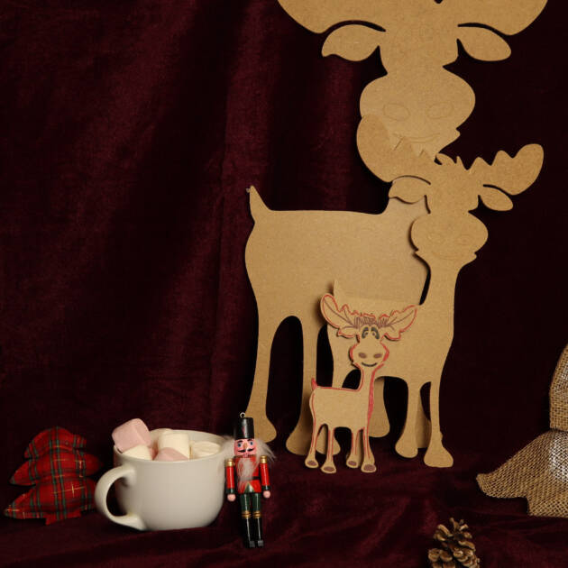 Caribous en bois à décorer Famille Tonnerre, lot de 3 tailles pour décoration de Noël