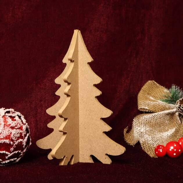 Sapin de Noël 3D en bois de 20 × 15 cm, décoration de table fabriquée en Côte-d’Or